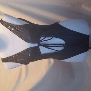 Shein Black Animal Print One Piece w/Front Tie SZ LG